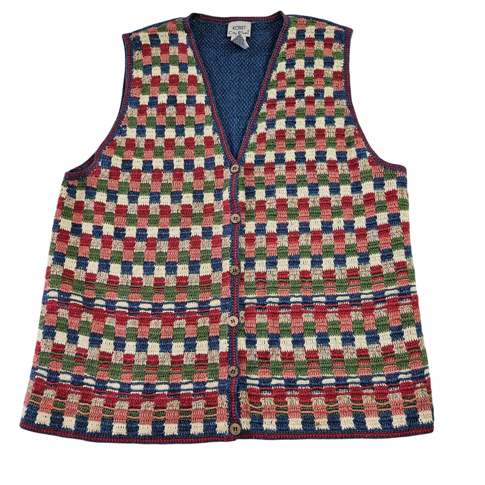 Koret City Blues VTG Multicolor Patchwork Knit Grannycore Sweater Vest Sz M